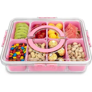 Divided Serving Tray with Lid and Handle, 8 Compartments Snack Box, Portable Platter for Candy Fruits Nuts, Snack Party Entertaining Picnic HRXFOZ