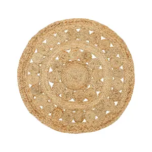 RIANGI Jute Rug - Jute Braided Beige Rug - 2 Feet Round Jute Rug Round Boho Area Rug for Living Room Brown Area Rug - Reversible Jute Round Rug - Dining Room Rugs for Under Table
