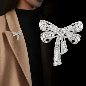 1 pc Elegant Zircon Bow Brooch, High-End Fashion Lapel Pin, Simple Luxury Accessory, Perfect Gift for Women
