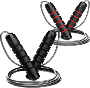 Hydraxis 2 Pack Adjustable Jump Rope for Fitness and Exercise - PVC Embedded Wire Rope, Adjustable Length & Comfortable Handles