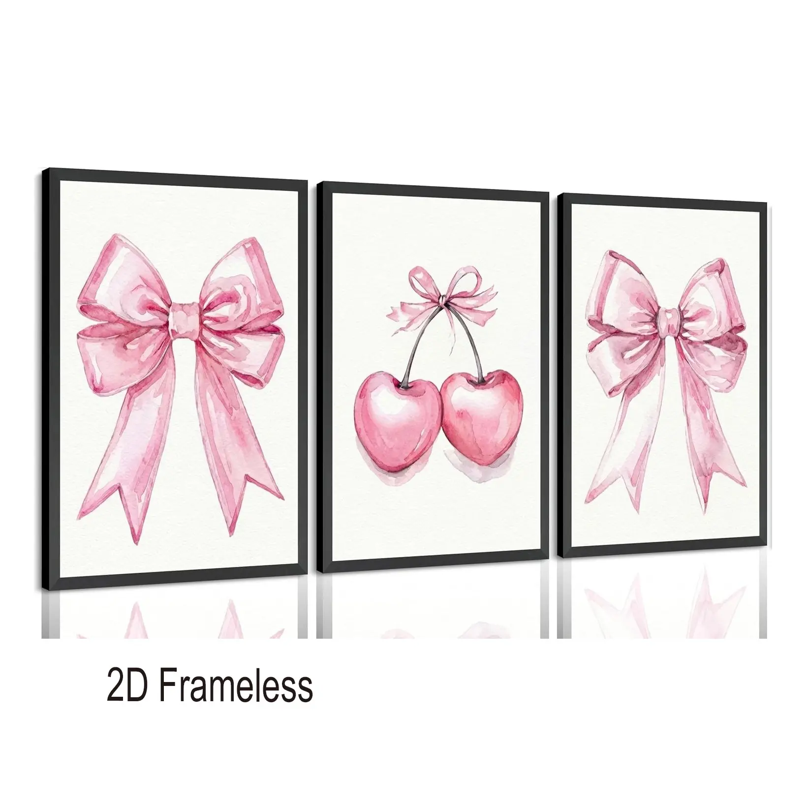 3-piece set, Decoration Items, bow-themed wall art, wall decor, trendy pink canvas art, pink cherry canvas print, perfect for living rooms, bedrooms, girls' rooms, and apartment decor, 2D flat, frameless canvas posters, Modern Home Decoration