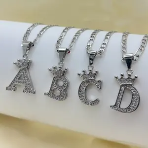 Silver Initial Crown Necklace Gold Plated for Women and Men Personalized Alphabet Pendant
