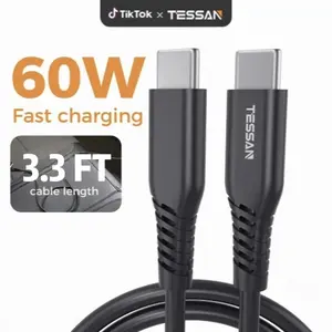 Tessan USB C to USB C 3.3FT Charging Cable, Type-C 60W Fast Charging Data Transfer for Mobile Phones, Tablets, Pads, Game Consoles and More