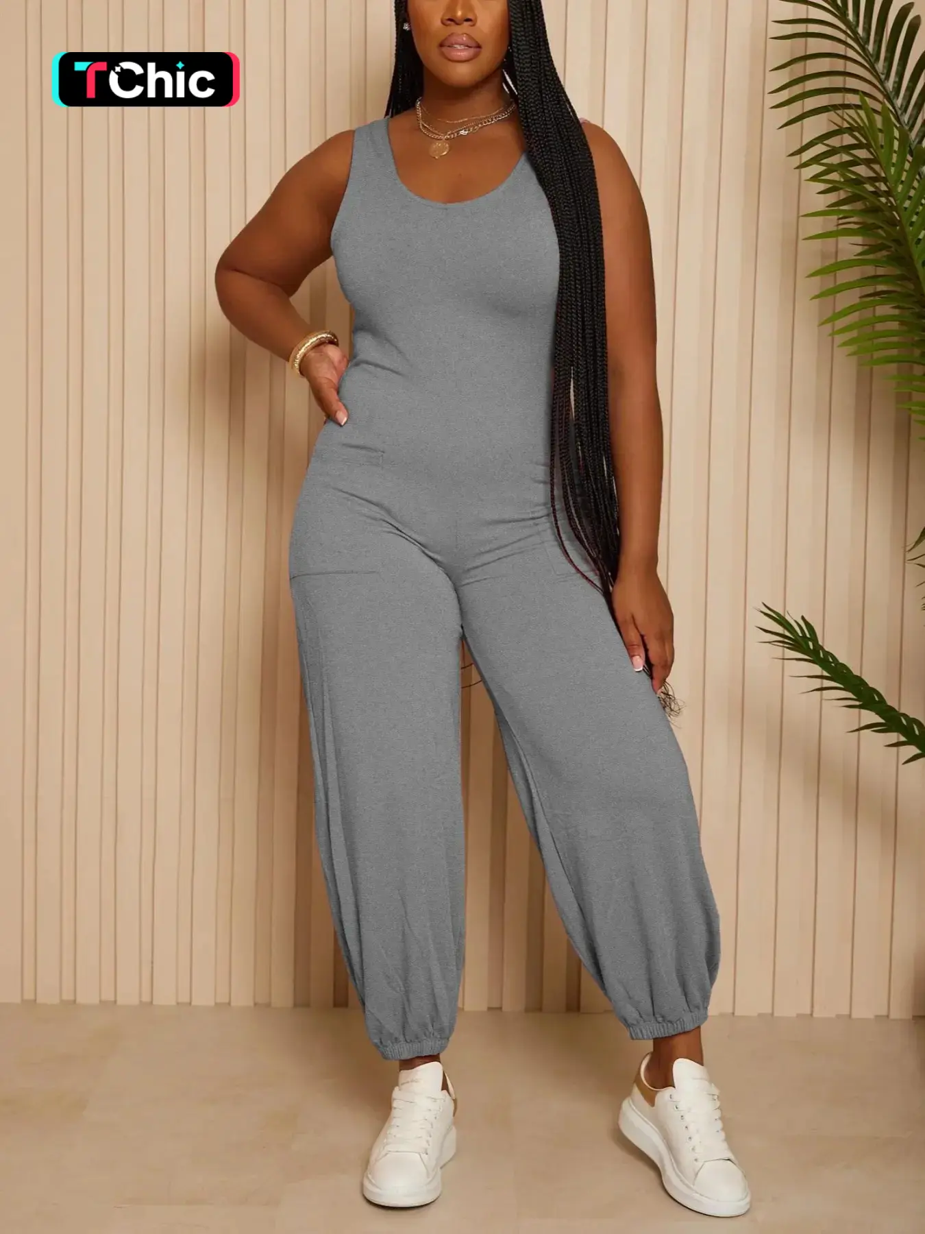 Women's Solid Dual Pocket Jumpsuit, Summer Clothes Women, Fashion Casual Sleeveless Tank Jumpsuit for Spring & Summer, Summer Jumpsuits for Women, Jum