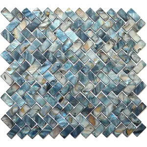 Mother of  Shell Mosaic Herringbone Backsplash Tile, are  for Kitchen Backsplashes and Bathroom Wall Tiles, Dark Blue 10 Sheets