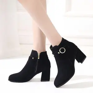 Women's Ankle Boots Chunky Block Low Heel Vintage Tie Knot Booties Shoes with Side Zipper