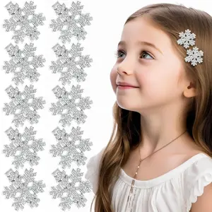 10 count Snowflake Hair Clips Sparkly Rhinestone Hair Barrettes Cute Hair Pins Snap Small  Metal  Clips Christmas Hair Accessories for Women Girls