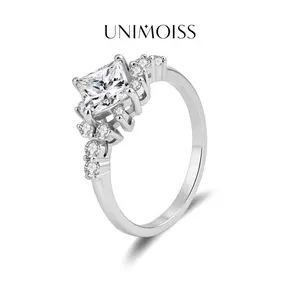 UniMoiss Moissanite 1ct Vintage Starburst Princess Ring Silver-Plated Wedding Engagement Anniversary Valentine's Day Birthday Gift Daily Wear men woman gift fashion jewelry