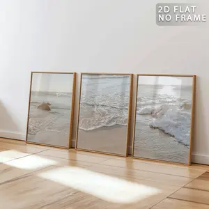 3Pcs Unframed Coastal Beach Wall Art Set, Minimalist Ocean Landscape Prints, Artistic, Neutral Beige Beach House Decor, Modern Home Decoration, Minimalist Design, Modern Seaside Poster for Living Room Bedroom