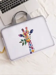 Giraffe Pattern Notebook Bag, Soft Laptop Sleeve, Fits Notebooks, Tablets, Zippered Storage Pouch, Casual Style, All Seasons