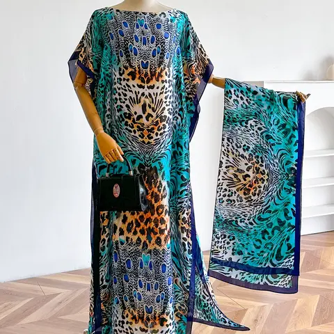 Elegant Silk Floral Print Dress Set, Long Robe & Scarf, Beach Cover-Up, Sun Protection, All Seasons Wear, Women's Fashion, Swimwear Coverups, Swimsuit Cover Up, Beachwear Cover Up