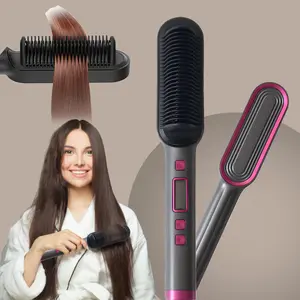 Hair Straightener Brush, thermal brush straightener, 20s Fast Heating Hair Straightening Comb, 6-level Temperature Adjustment Hair Styling Tool for Women & Girls