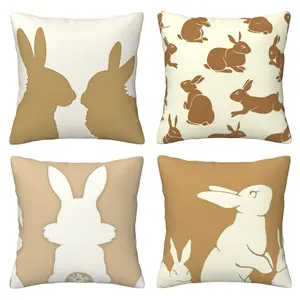 Easter Pillow Cover, Rabbit Pattern Cushion Cover, Farmhouse Style Decoration, Rabbit Pillowcase Cushion Cover, Suitable for Easter Bedroom Sofa Decoration, 4-piece Set with Double sided Printing