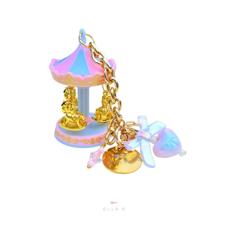 Heirloom Carousel Bag Charm / Spinning Carousel Golden Horses Bag Charm / Pink & Blue Coquette Carousel Bag Charm / Fashion Accessory