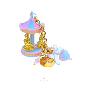Heirloom Carousel Bag Charm / Spinning Carousel Golden Horses Bag Charm / Pink & Blue Coquette Carousel Bag Charm / Fashion Accessory