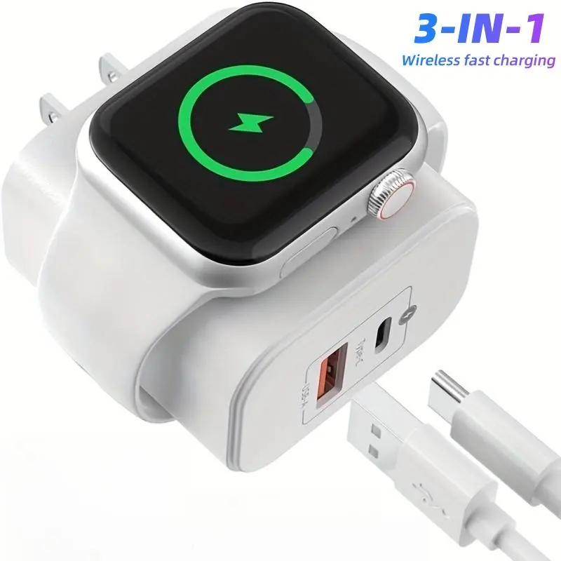 23W Power 3-in-1 Electronic Charger - Simultaneous Charging for Smartphones, Cellphones, Mobile Devices, Built-in Wireless Charging for Watches