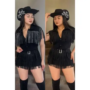 Cowgirl Fringe Vest Top True to Size - Casual Women's Fitted Winter Top with Basic Design and Comfortable Fit