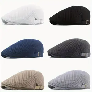 2 Packs Mens Breathable Summer Hat, Adjustable Flat Cap Newsboy Beret Ivy Cap Irish Cabbie Fishing Hats Head Covers Motorcycle