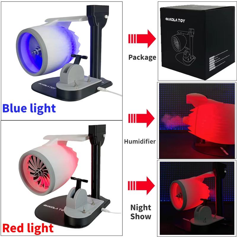 USB Jetfan Desktop Turbofan Engine Fan Blue Light Upgraded Version with Humidifier and Blue Tail Light goni