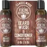 Viking Revolution Beard Wash & Beard Conditioner Set (5oz) - Softens & Strengthens - Various Scents - Hair Care Kit Gentle Daily Daily Shiny Shampoo