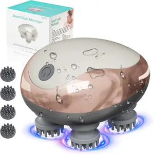 Electric scalp massager, Scalp Stimulator, head massager for relaxing scalp pressure, 5-in-1 kneading with 128 massage nodes, hair massage strap with detachable claws and cat scratching board, a gift for parents