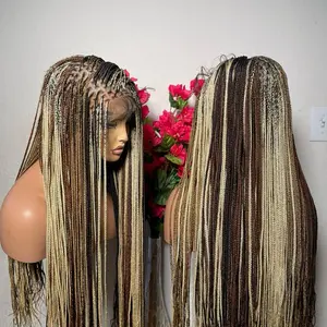 Blonde Multi Color Tiny Knotless Braids 30 Inches Made with Premium Fiber Lace with Human Hair and Baby Hair. Medium: Cap size :21.5 – 22.5”