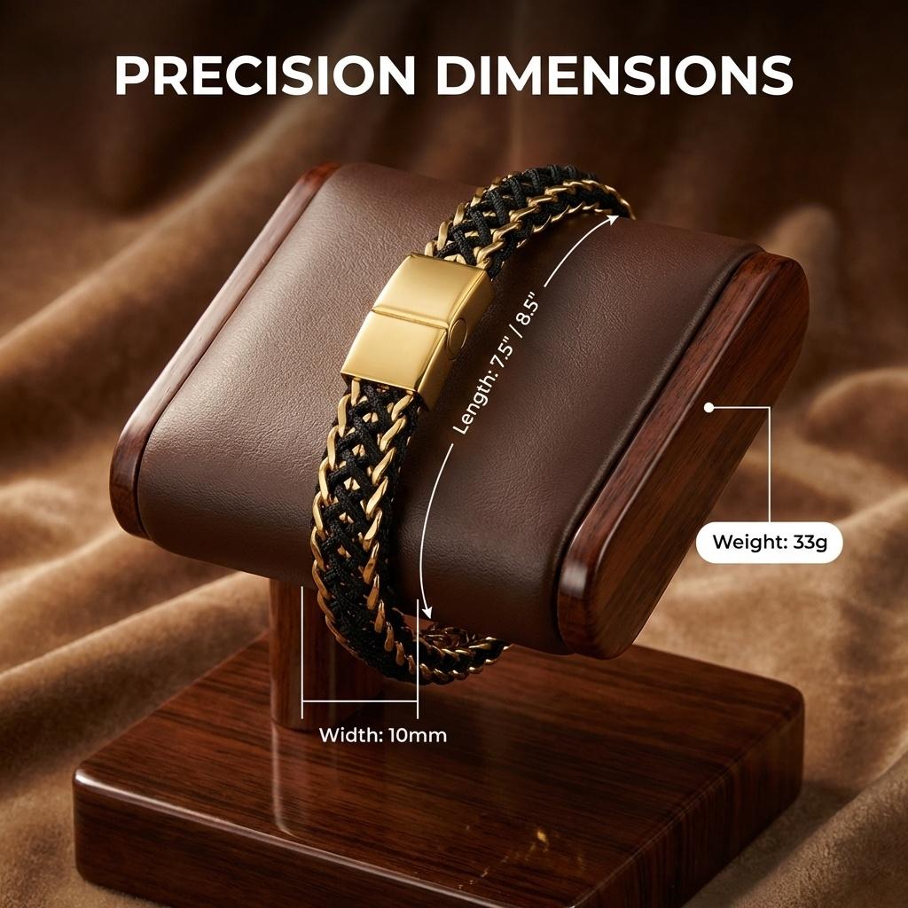 Mens Curb Chain，Stainless Steel Nylon Rope String Bracelets，Gold and Black Two-tone，Stainless Steel Clasp，Handmade Fashion Handmade Jewelry Gifts，Comes with a Gift Box