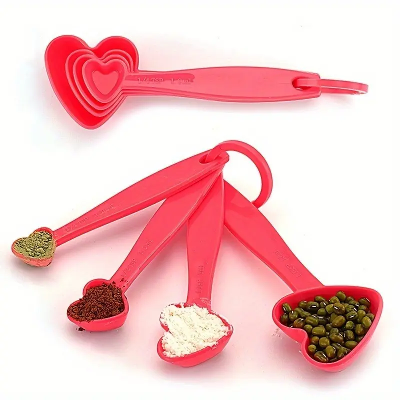 4pcs Set Baking Scoop Measuring Cup Tool, Heart Shaped Measuring Cups and Spoon for Coffee Medicine Powder, Measuring Cups and Spoon for Indoors Outdoors Use, Party, Wedding, Kitchen Measuring Utensils, Kitchenware, Kitchen Gadgets
