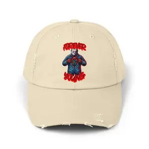Forever Young Jason With The Mask On Voorhees Friday Horror Fun Unisex Distressed Cap Baseball Hat