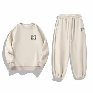Men and women Round Neck Set, Casual Fashion Long Sleeve Top and Pants Set, Fleece Lined Lamb Wool Sweatshirt and Pants, Comfortable Daily Two-Piece
