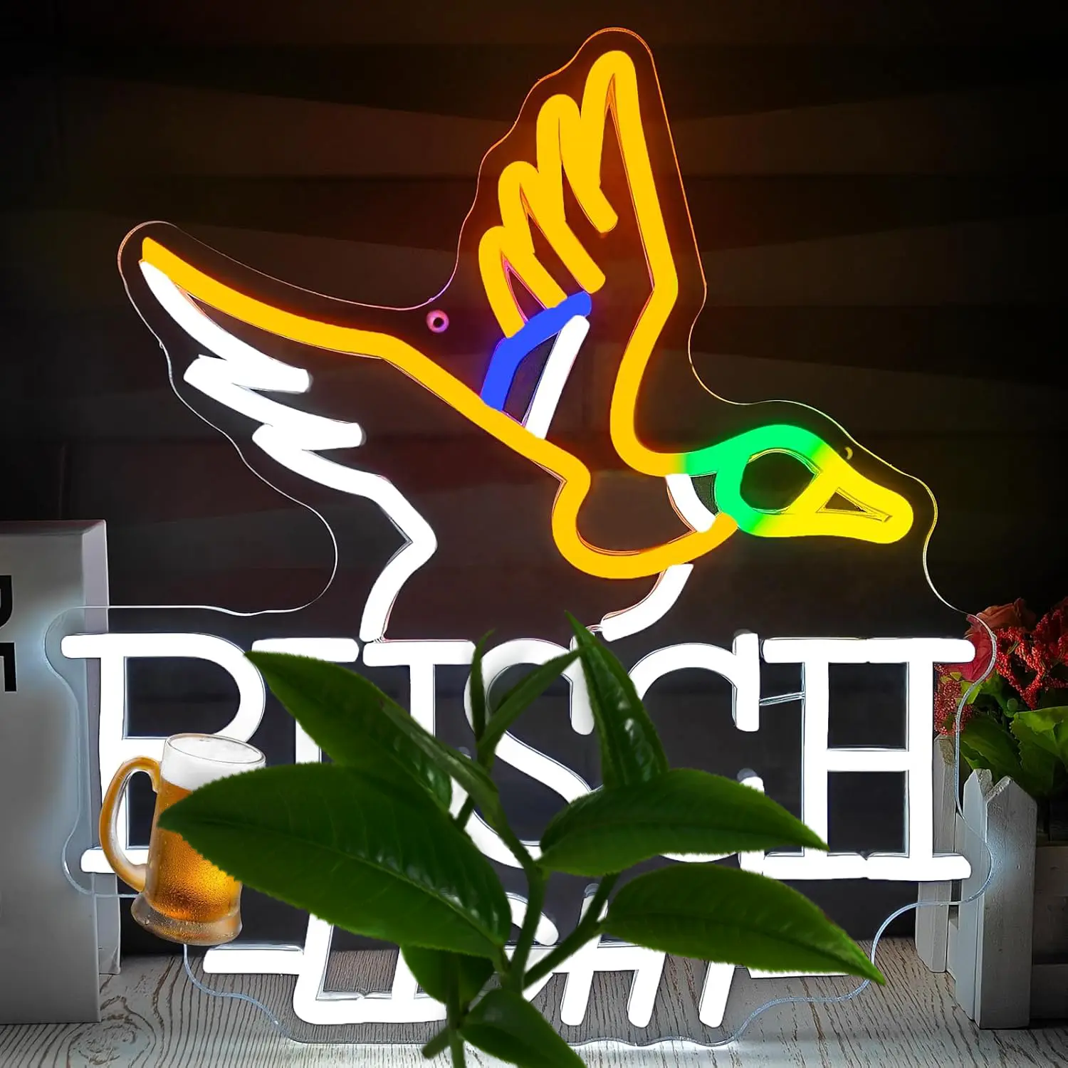 LED Duck Beer Neon Sign - Summerwins USB-Powered, Energy-Saving, Adjustable Brightness, Easy Installation, Atmosphere Glow Light, Decor Accessories for Man Caves, Room Decorations for Decorating My Apartment, Home Improvement Novelty Lighting
