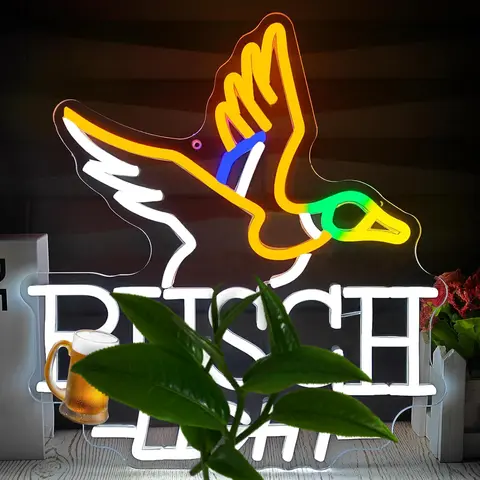 LED Duck Beer Neon Sign - Summerwins USB-Powered, Energy Saving, Eco-Friendly, Adjustable Brightness, Easy Installation, Bold Shine, Cool Room Decor, Men's Room Accessories, Hunting Atmosphere Decor, Hang with Chain