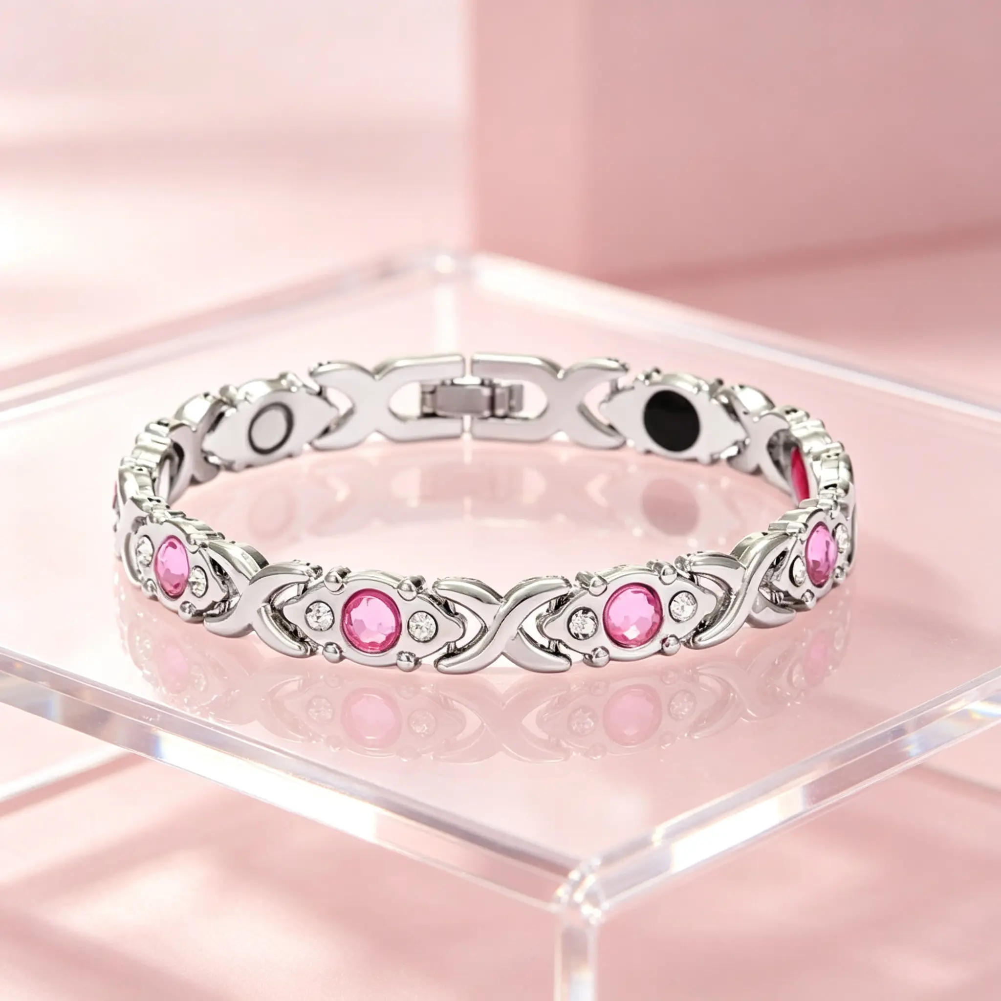 Energy magnet bracelet, eco-friendly alloy with diamonds, adjustable ladies' wristband，Valentine's Day gift, Christmas gift