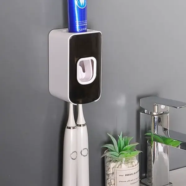 2 In 1 Polymer Suction Toothbrush Storage Holder & Toothpaste Squeezer Set - Wall-Mounted, 2-Slot, Hands-Free, Bathroom Pad Organizer, Transparent Gift Accessory