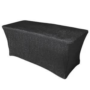 Shimmer Tinsel Spandex 72"x30" Rectangle Tablecloth Metallic Black Glittered Shiny Stretch Table Cover
