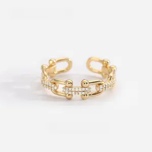 18K Gold Plated Adjustable Ring for Women with Cubic Zirconia Stones