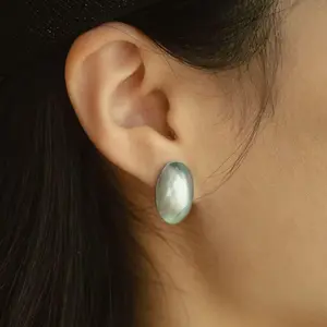 E514 S925 Silver Oval Blue Shell Earrings