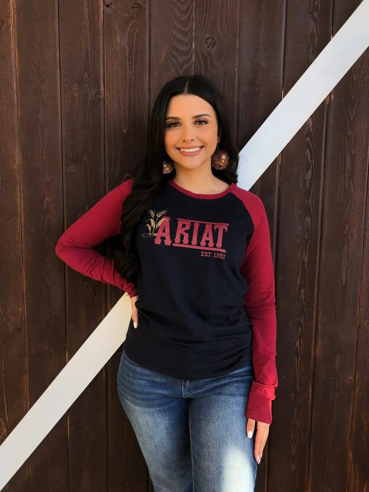 ARIAT – REAL Long Live Baseball Tee ( Navy / Red )