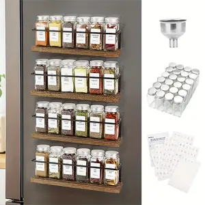 Magnetic Spice Rack with Seasoning Jar, 216 Labels, 1 Refrigerator Steel Funnel, Microwave - Complete Spice Storage Container Kitchen Utensils Canister