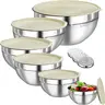 Classic Round 6-Piece Eco-Friendly Durable Stainless Steel Nesting Mixing Bowls Set with Lids, 3 Grater Attachments, 4.5/3.5/2.1/1.5/1.1/0.7QT, Ergonomic, Dishwasher Safe, Space-Saving Kitchenware for Adult Food Prep, Mix Dough, Veggies, Soups
