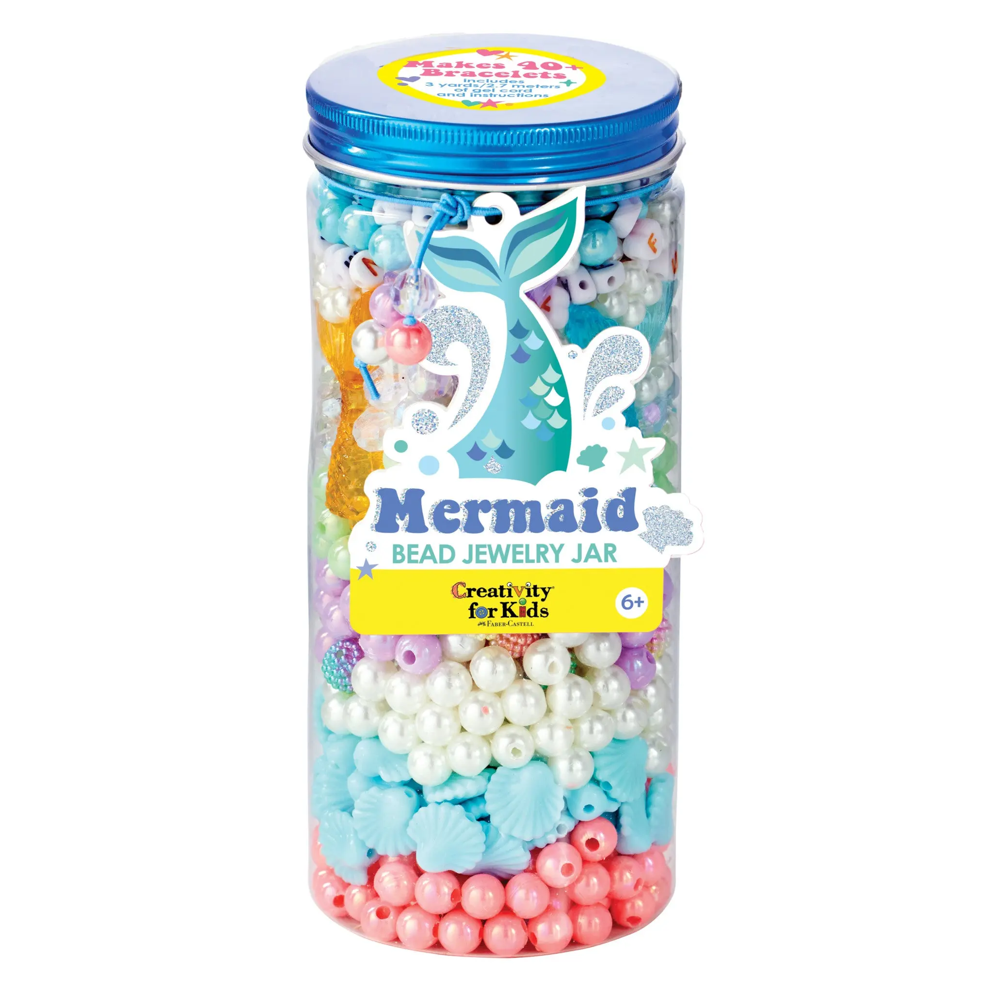 Mermaid Crafts Jewelry Jar Kit with Pearl Beads, Gel Cord, Sea Shell Beads for Kids' Creativity - #6477000