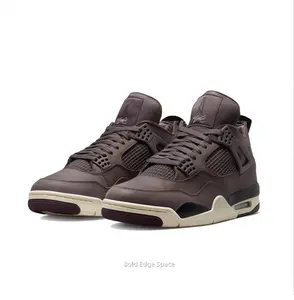 Retro Mid-Top Basketball Shoes in Dark Brown Suede Upper with Aged Cream Midsole, Black Mesh Side Wings, and Visible Air Unit