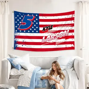 1pc Kyle Larson American Flag Racing Banner, 2x3ft / 3x5ft, Polyester, Single-Sided Print, 2 Grommets, , unique gift Peach