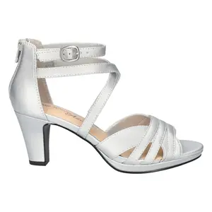 Easy Street Womens Crissa Metallic Ankle Strap Platform Dress Sandals Mid Heel 2-3" - Silver