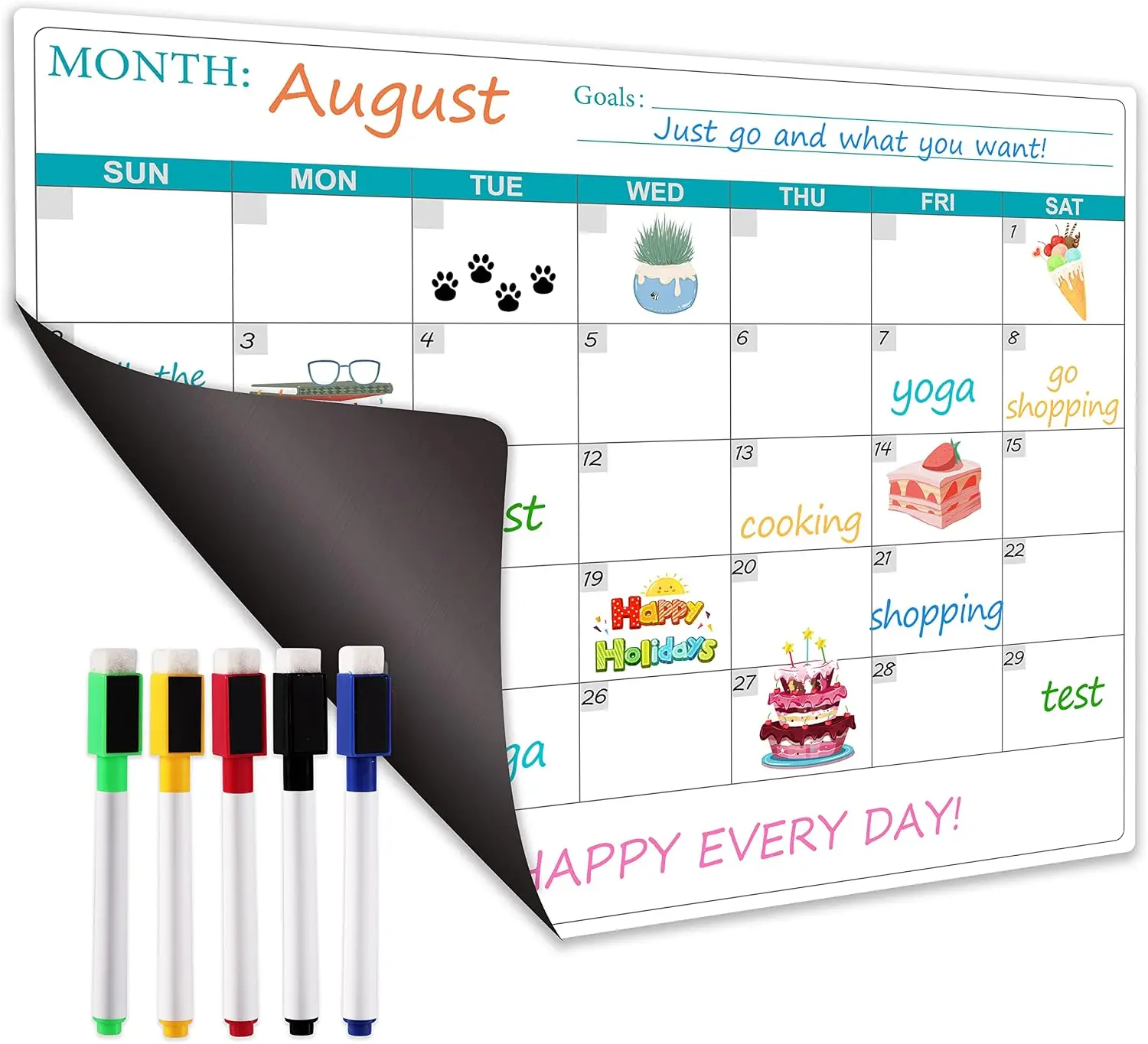 Magnetic Dry Erase Fridge Calendar for Refrigerator Planner, 11.4" x 14.76" | Kitchen Fridge Calendars in Monthly & Weekly Set, Magnetic Calendar