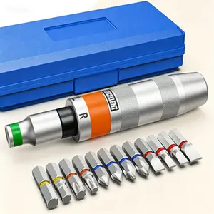 Reversible Hand Impact Screwdriver Set, 3/8" Drive Manual Impact Driver with 13 Piece Bit Kit, for Tighten and Rusted Fasteners or Frozen Bolts, Heavy Duty Hand Tool with Storage Case, Slotted Hex Phillips Bits Included