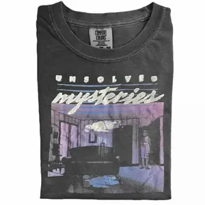 Vintage Unsolved Mysteries Graphic Comfort Color Tee, Retro 80s Design, True Crime Fan Apparel, Paranormal Style, Unisex Menswear Womenswear Top