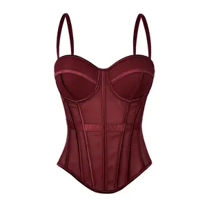 Sexy Slimming Corset Top with Built-in Chest Pads, Spaghetti Strap Boned Cami for Everyday Styling