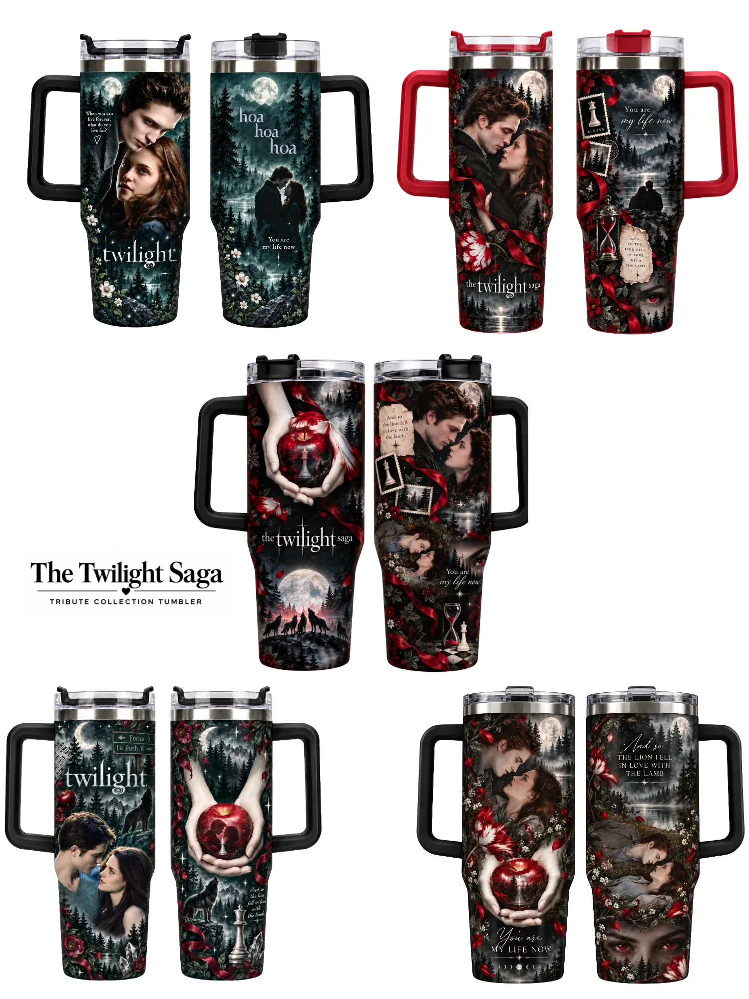 The Twilight Saga Tumbler Collection, 30oz 40oz Vampire Romance Movie Cup With Handle, Forest Moon Apple Fan Gift, No Straw