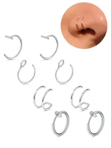 Fake Nose Ring Hoop Septum Clicker Ring Fake Lip Piercing non Pierced Clip on Lip Rings Hoops Faux Earring Hoops Silver Gold Black Pretend Nose Ring for Women Men non Piercings Jewelry for Halloween